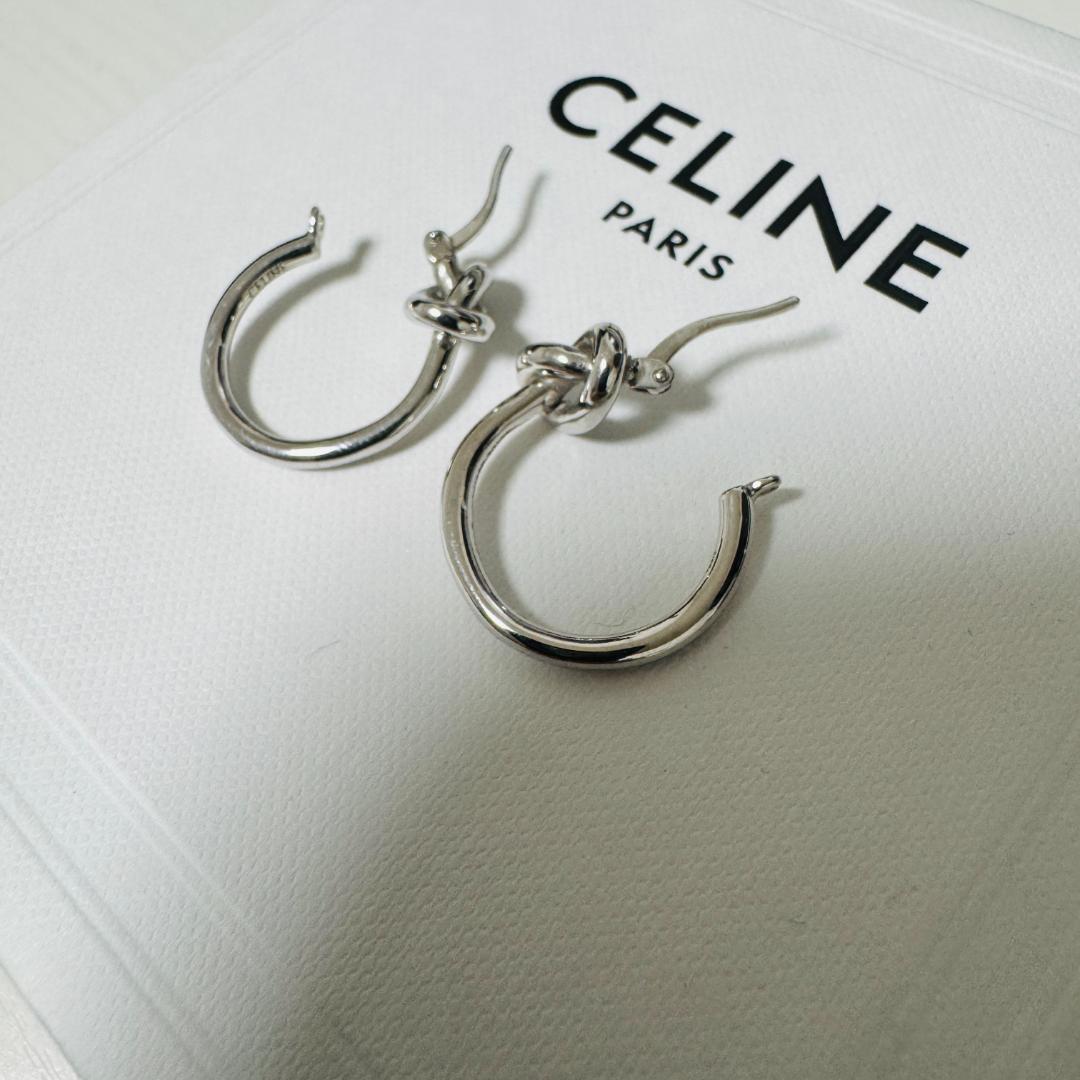 【箱付】CELINE セリーヌ　ノット　フープ　ピアス　シルバー　両耳