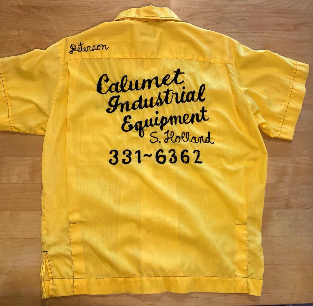 70s Hilton ボーリングシャツ　チェーン刺繍(チェーンステッチ) 黄色