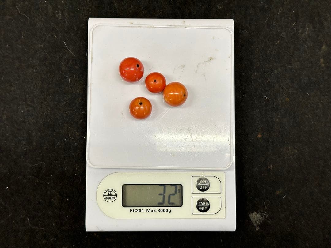 本珊瑚玉4 點 赤珊瑚珠子 根付 和服小物 數珠 珊瑚丸玉 珊瑚珠子