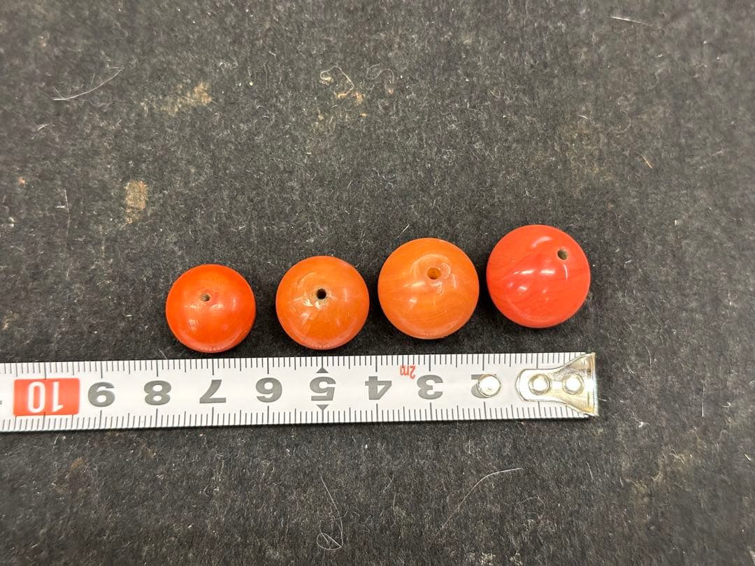 本珊瑚玉4 點 赤珊瑚珠子 根付 和服小物 數珠 珊瑚丸玉 珊瑚珠子