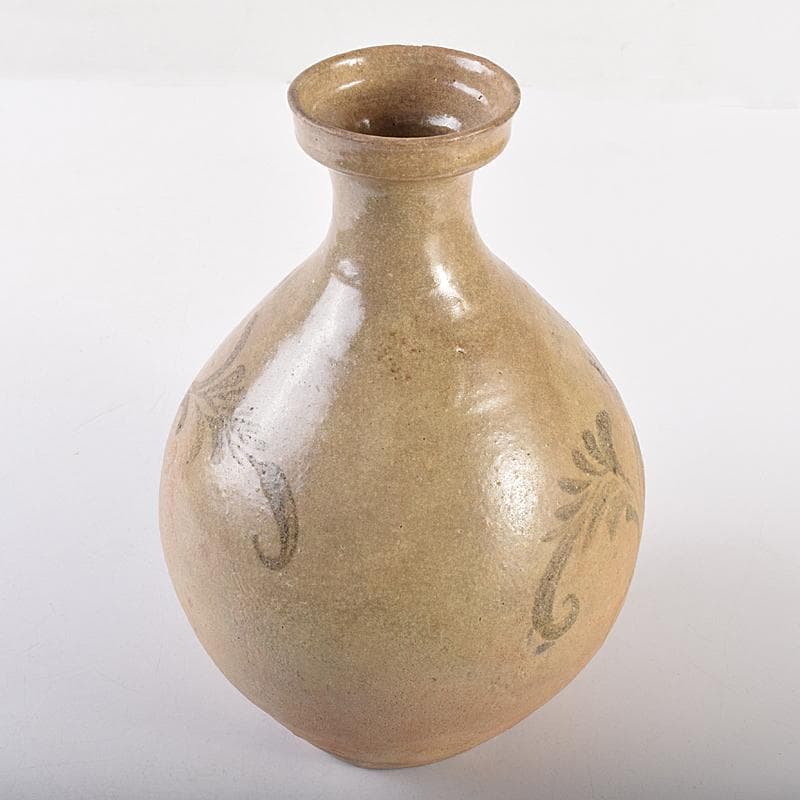 朝鮮美術　李朝　高麗青磁　鉄絵　草文　碗口瓶　時代箱付　M　R7852B