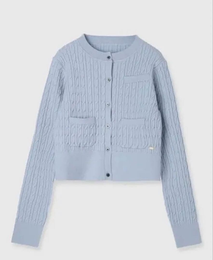 【美品】anuans サックス リトルケーブルニットカーディガン