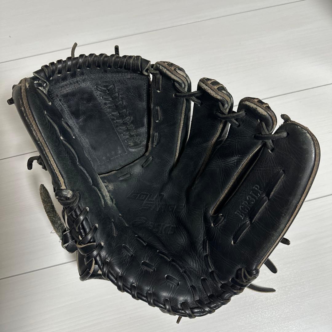 asics ゴールドステージ　軟式野球グローブ 黒 レザー 編み込み　投手用