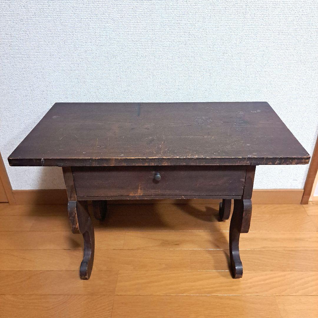 木製文机 ダークブラウン 引き出し付き