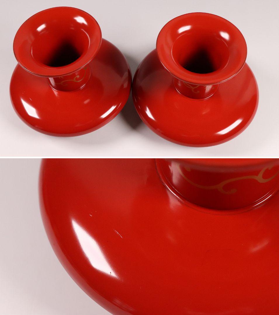 MA454 時代 桐唐草金蒔絵 朱塗 高茶台一対 天目台 赤絵 茶器 茶碗 木製