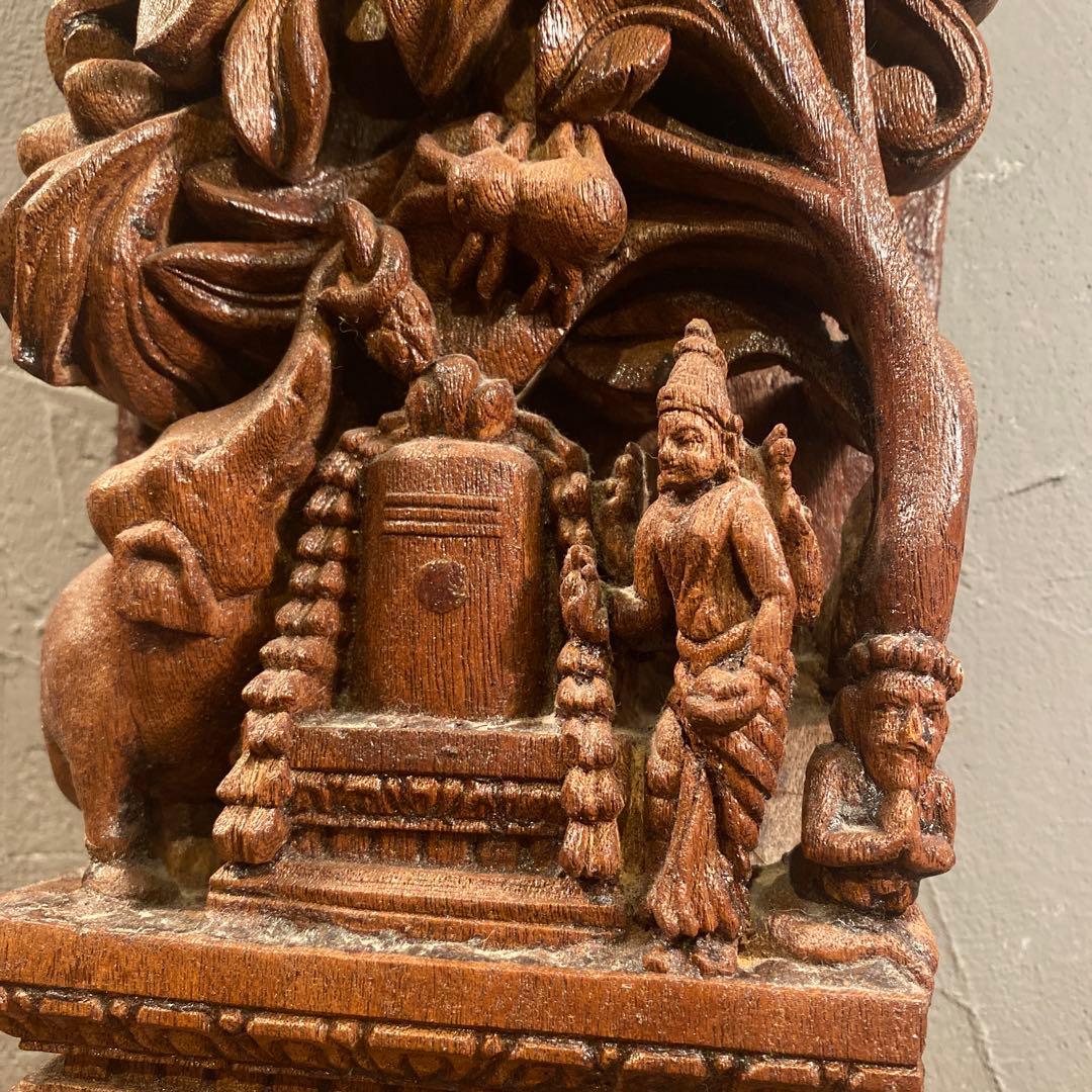 木彫壁掛けプラーク ヒンドゥー教 シヴァ神 置物 寺院 柱 レリーフ