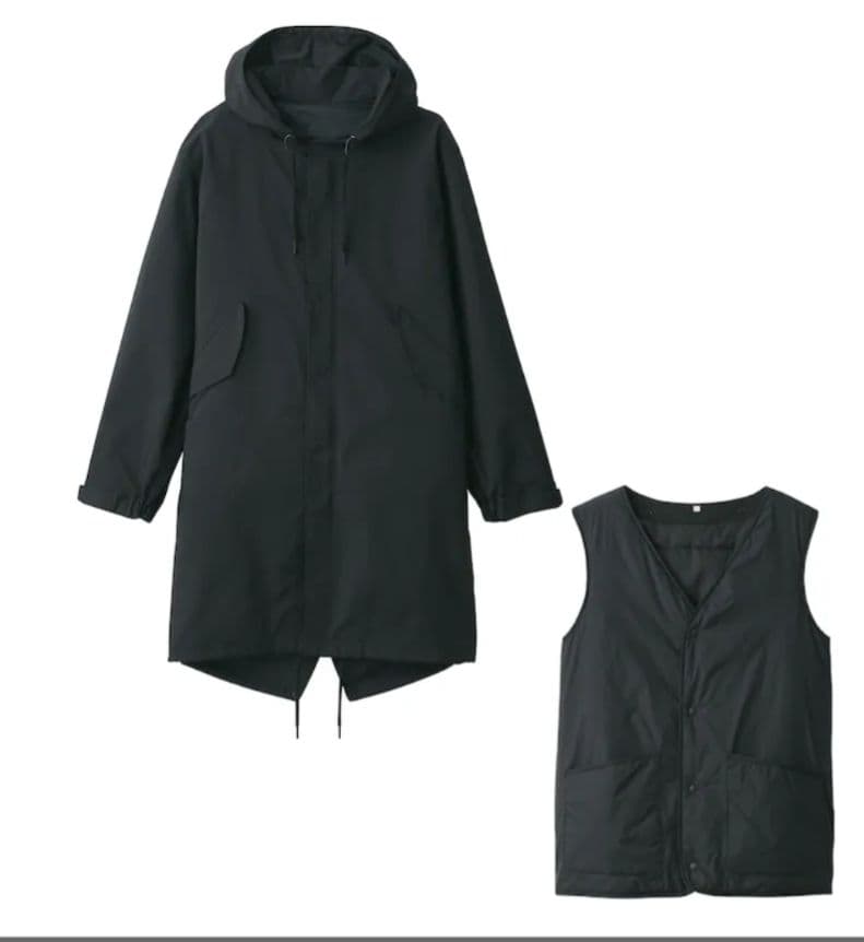 【えだまめ】【新品】【美品】無印良品 フード付きモッズコート XL　黒