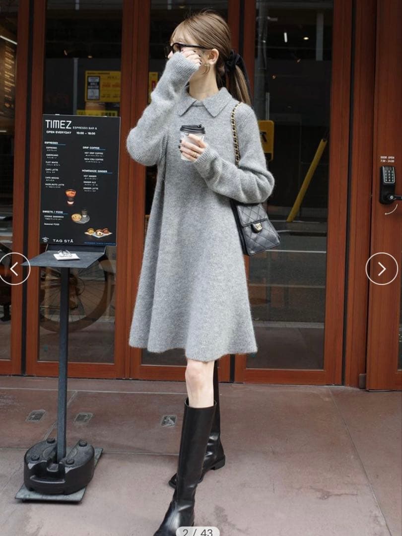 襟付きペプラムニットミニワンピース　USAGI ONLINE