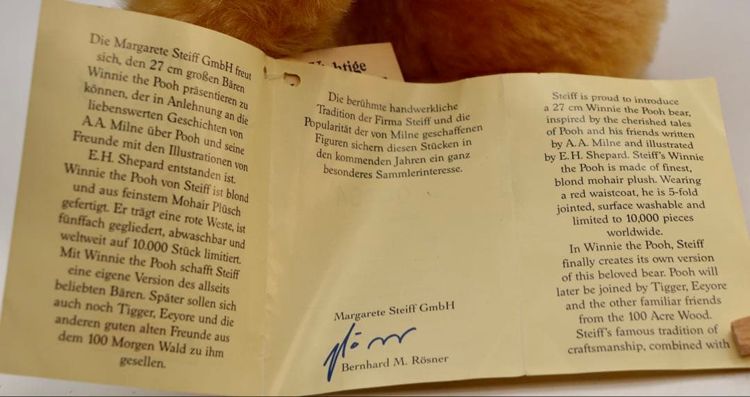 ぬいぐるみ・マスコット Winnie the Pooh Classic Pooh STEIFF 1999
