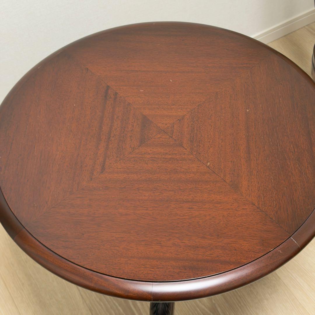 アンティーク調 木製ラウンドテーブル 彫刻脚