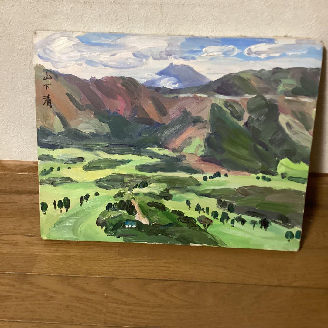 模写　山下清　油彩風景画　キャンバスのみ　キャンバス裏寄贈作品サイン在　肉筆画