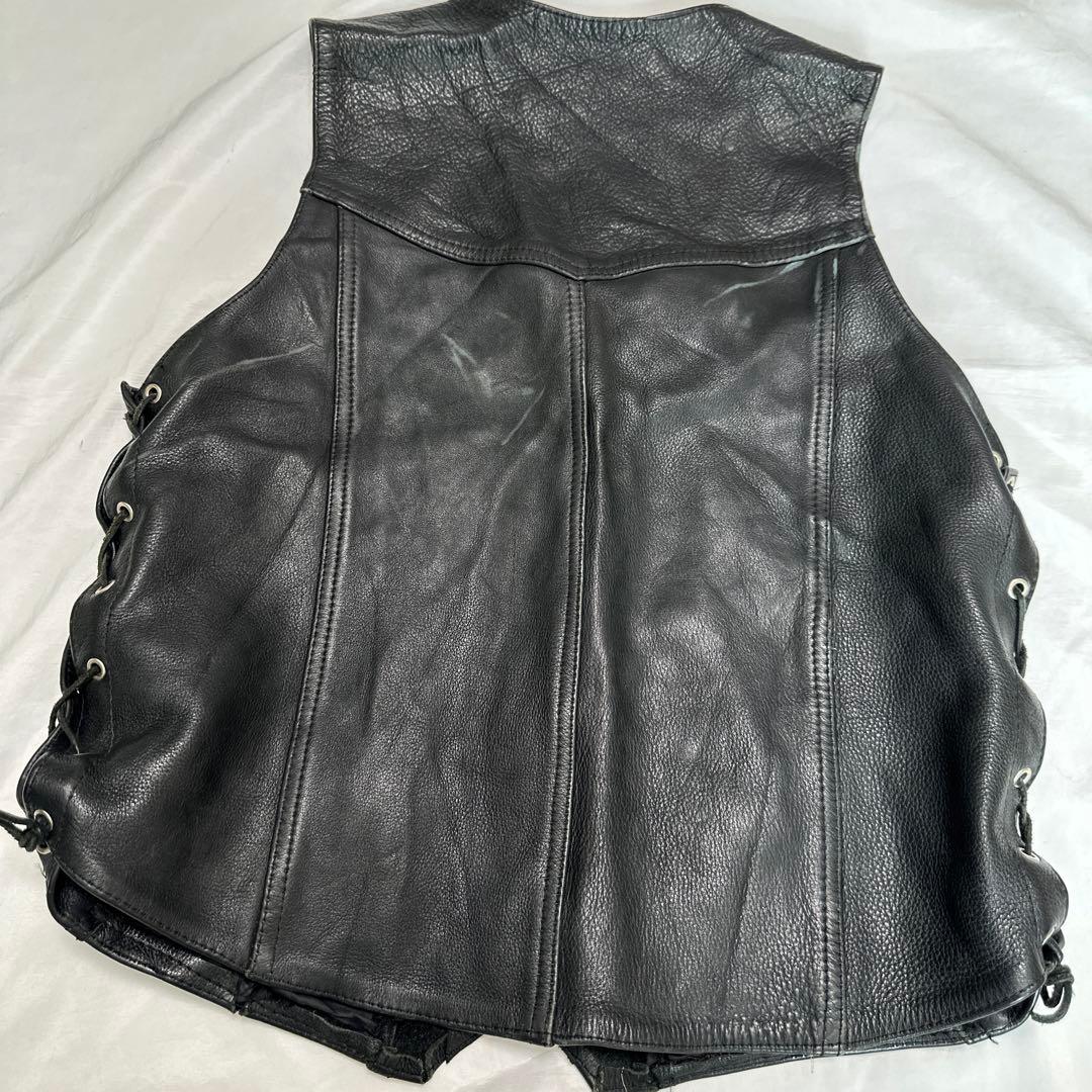 ヴィンテージ　L レザー 本革 サイドレースアップ ブラック レザーベスト