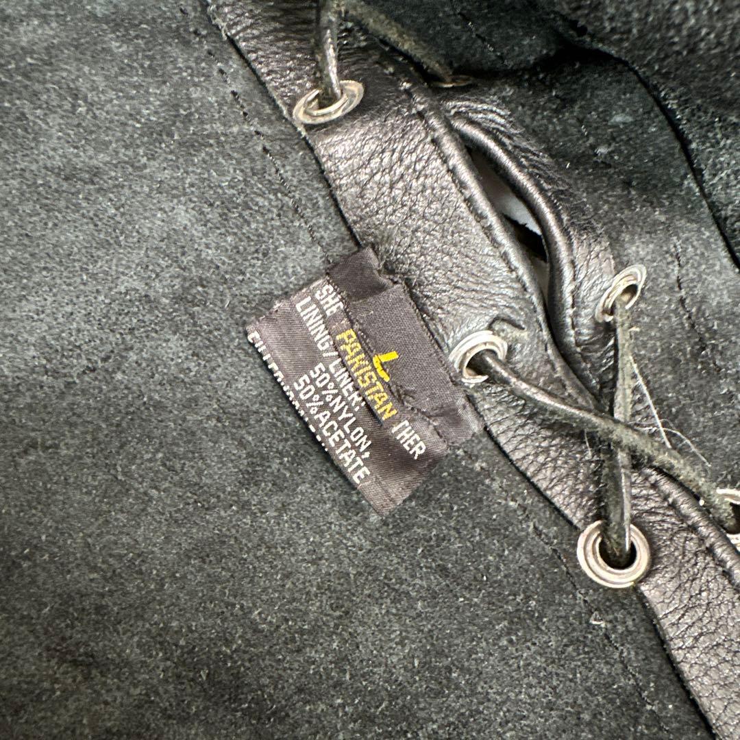 ヴィンテージ　L レザー 本革 サイドレースアップ ブラック レザーベスト