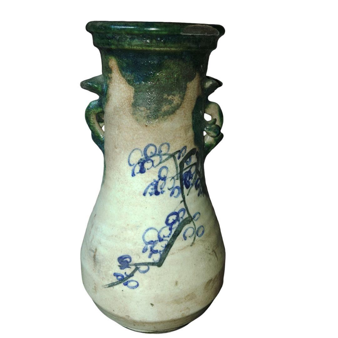 希少　越後太丘焼　霊芝取手付花瓶