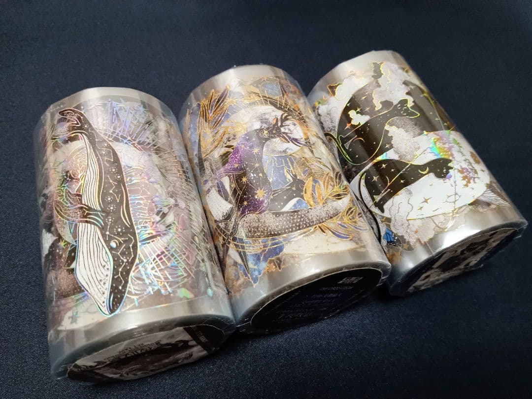 巻売セット★ 海外 マスキングテープ マステ 動物 猫 鯨 金銀ホロ 銀河光