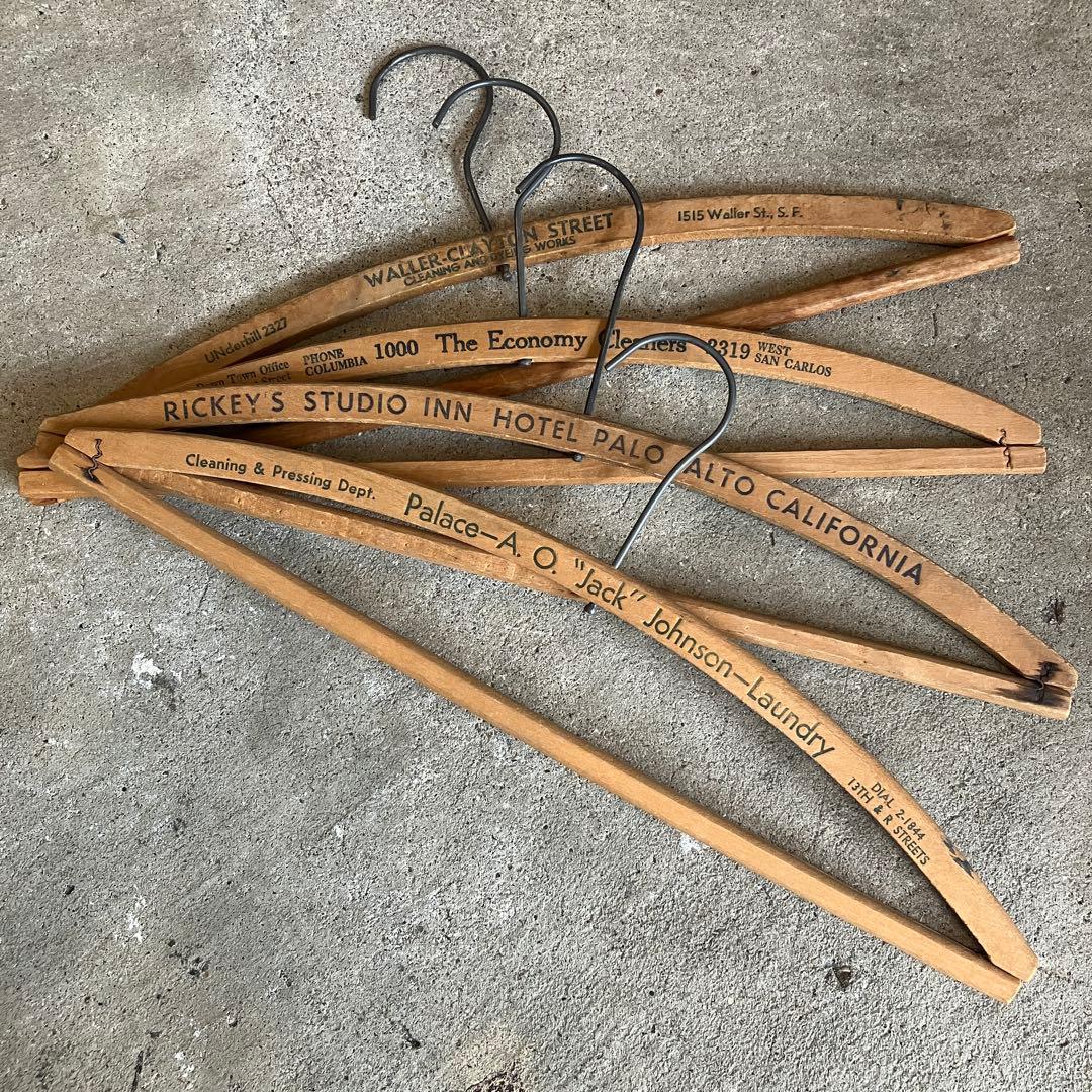 USA ヴィンテージ ロゴ入り 木製 ウッド ハンガー 4本セット アンティーク