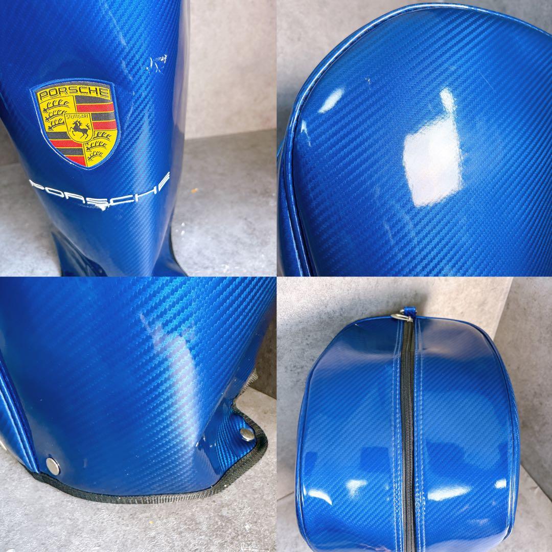 キャディバッグ　9.5型　5部割　ポルシェ　エナメル　カーボン調　ブルーネイビー