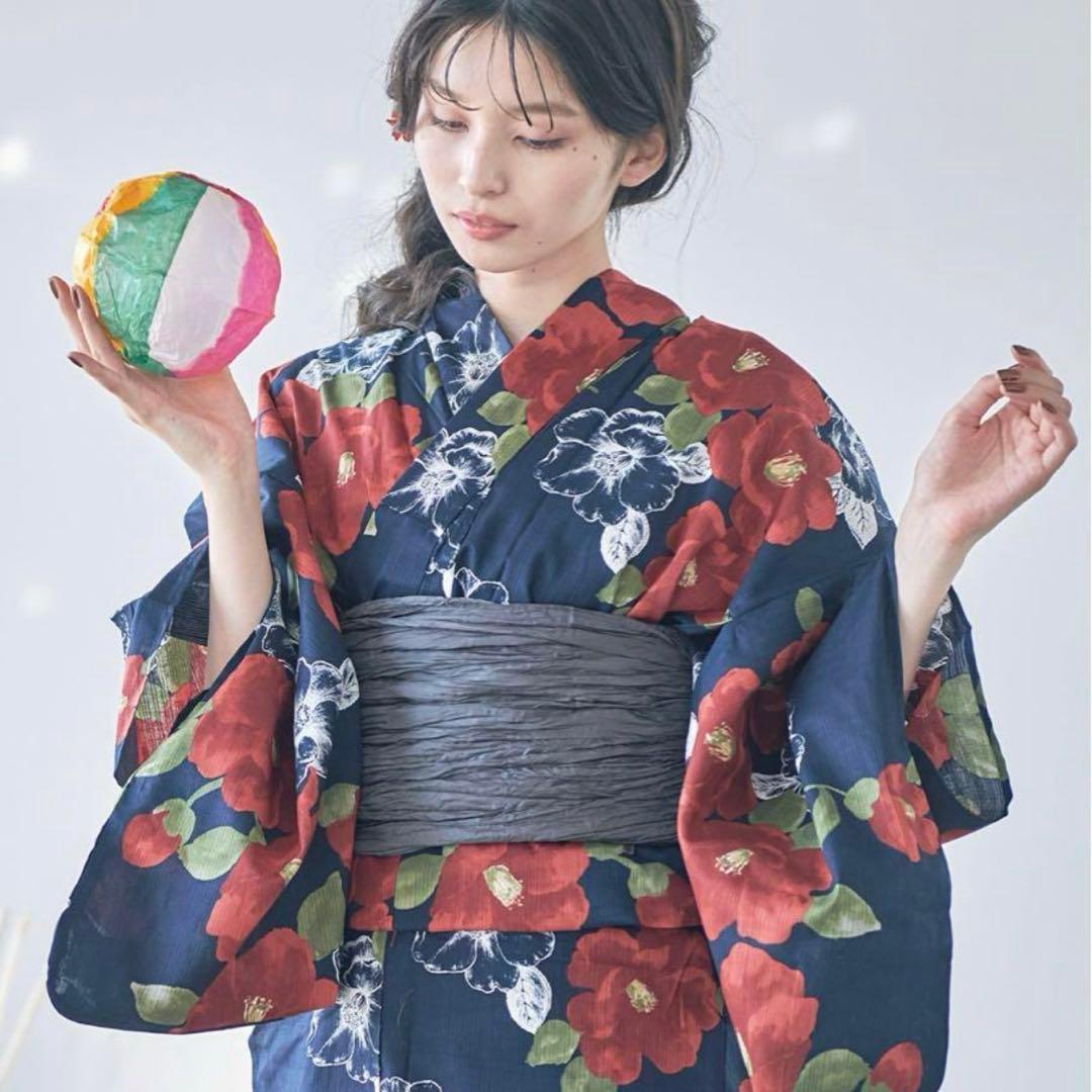 浴衣　セット　ネイビー　レッド　花柄　キャバ　ディータ　Dita
