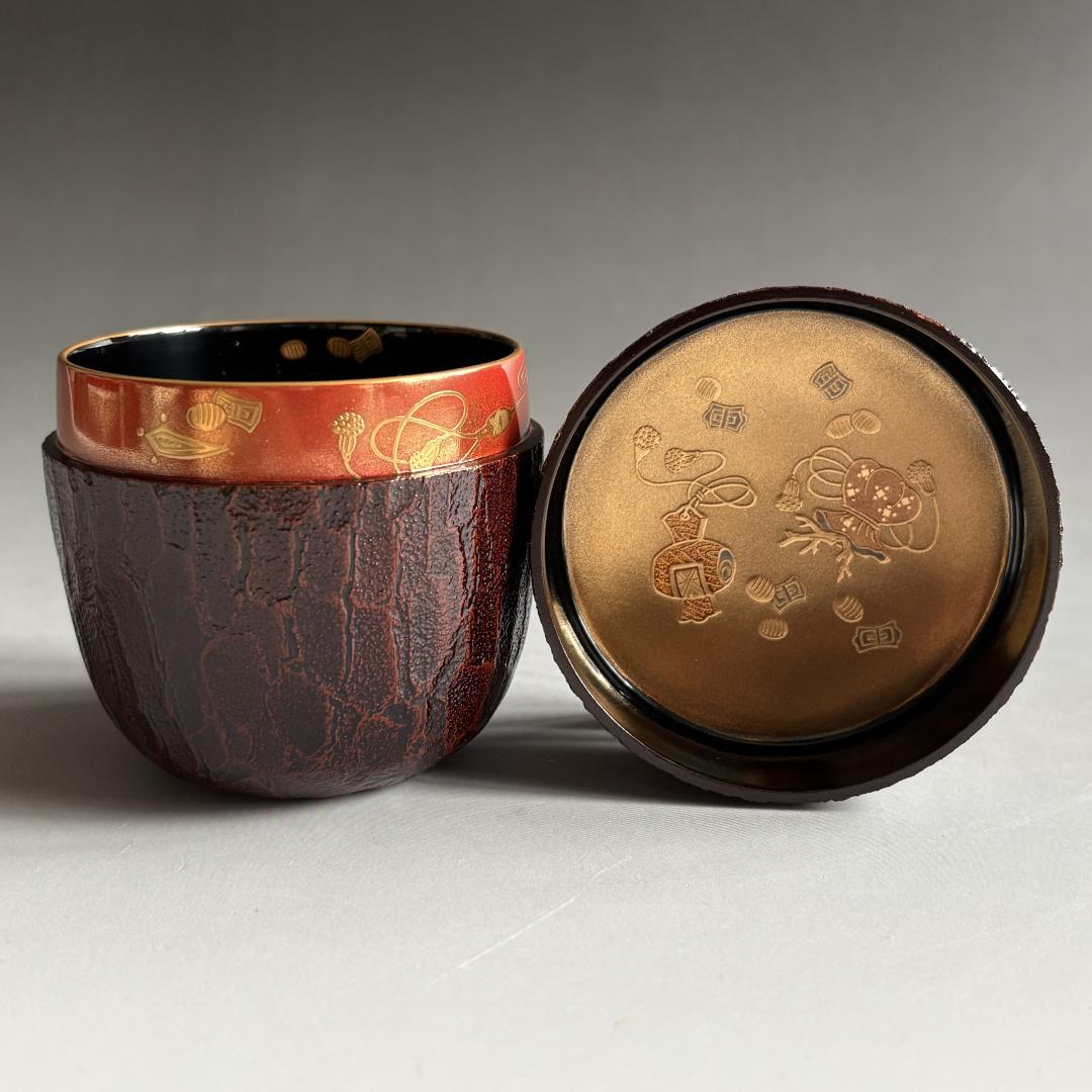 中村宗悦　松皮塗　宝尽くし蒔絵　大棗　薄茶器　茶道具