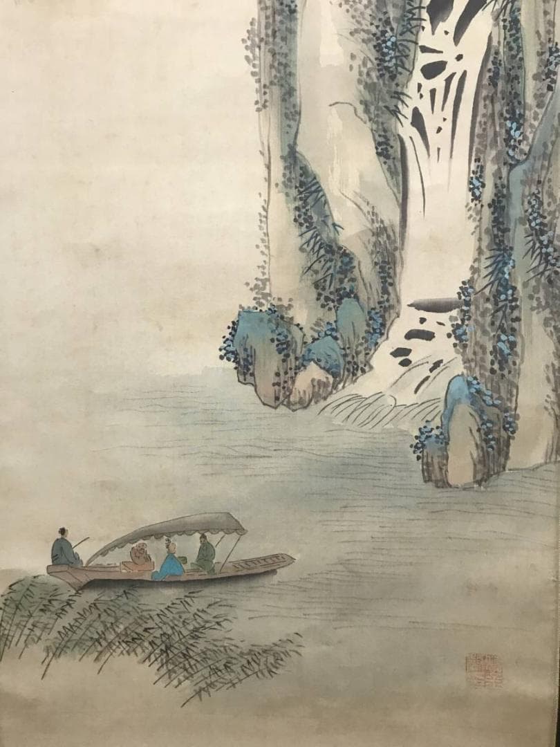 【真作】竹邨/赤壁画賛/山水人物画賛/掛軸/名家伝来/AB-893