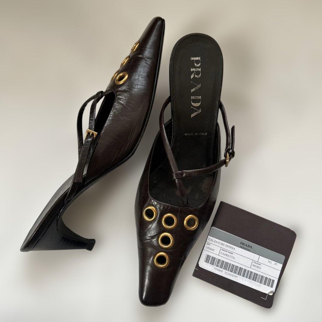 ヴィンテージ PRADA プラダ ミュール 37 24cm位 ハトメ ゴールド