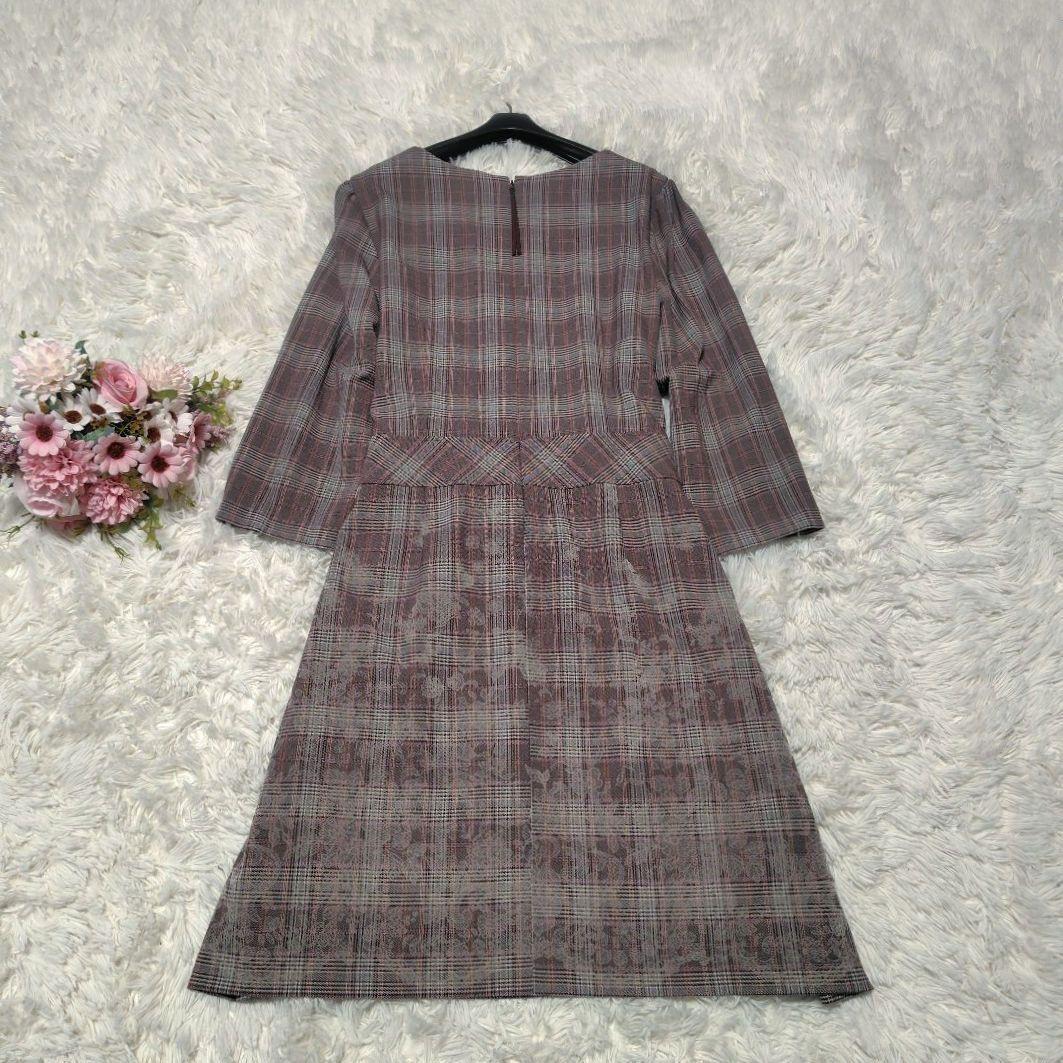 【美品♡希少46】ローズティアラ　チェック&刺繍パール　リボンフレアワンピース