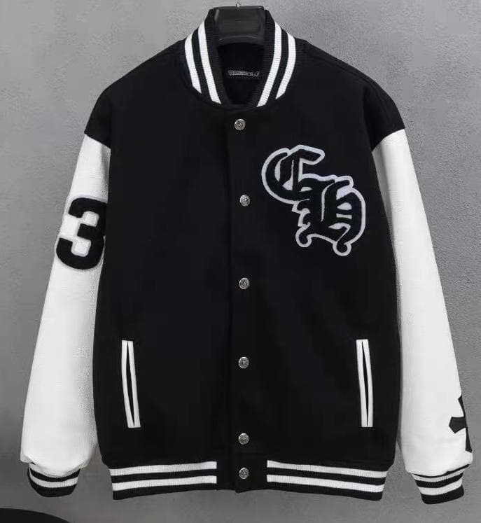 スタジャン 黒/白　ブラックホワイト3刺繍口 ゴ付き