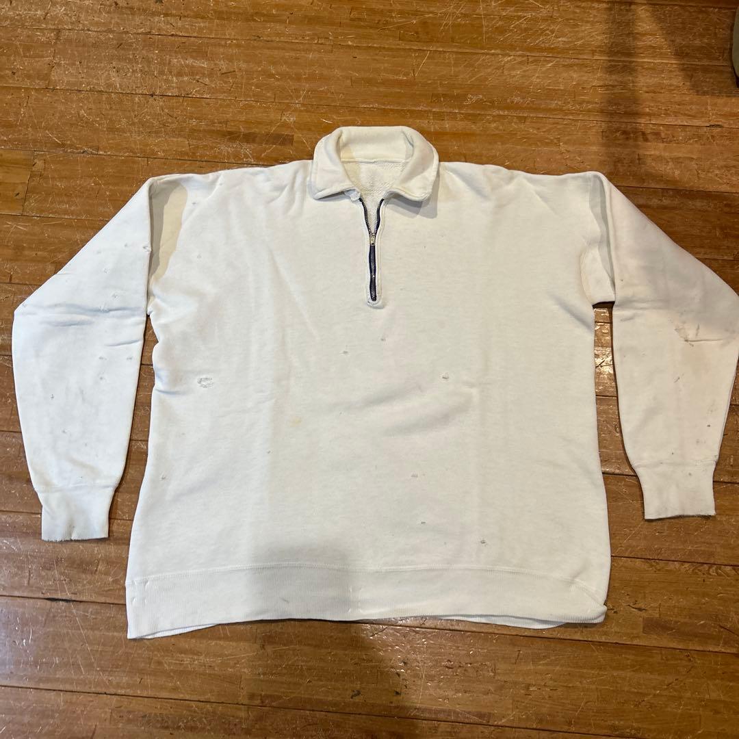 40s 50s ホワイト ハーフジップ スウェット