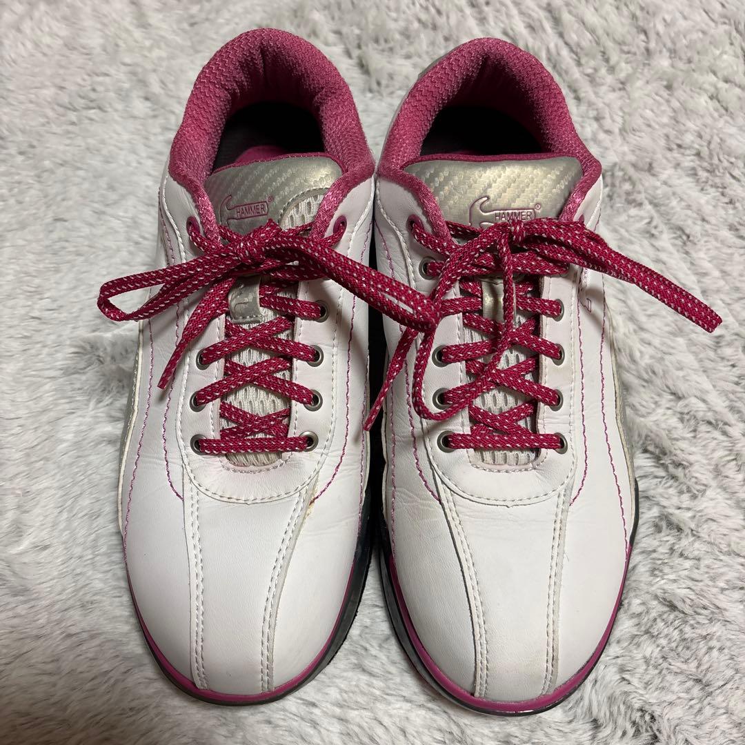 ハンマー社のボウリングシューズ ホワイト/ピンク　２４.５ｃｍ