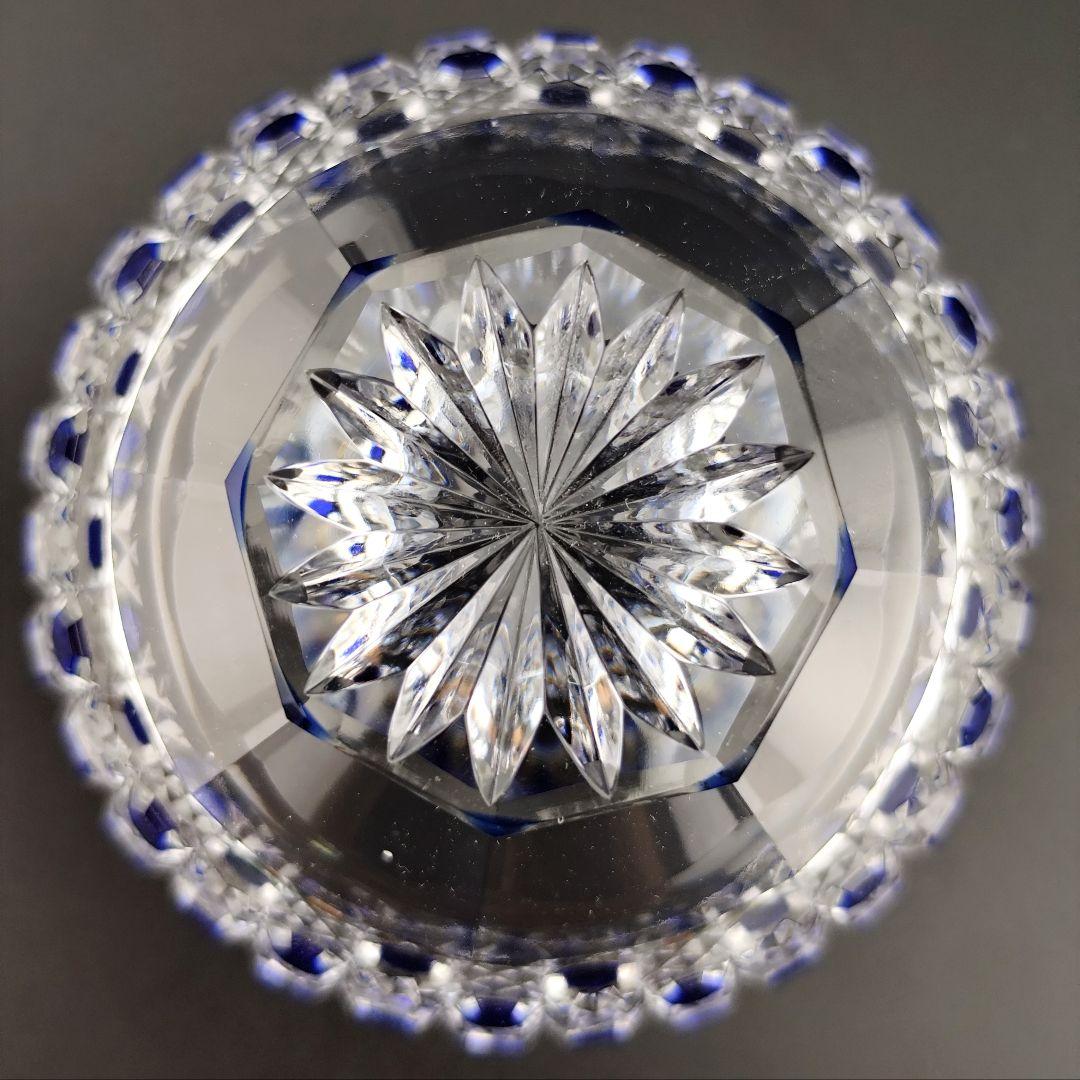 超希少品☆江戸切子 須田秀石 小鉢 瑠璃被 籠目紋（切子、江戸切子、薩摩切子）