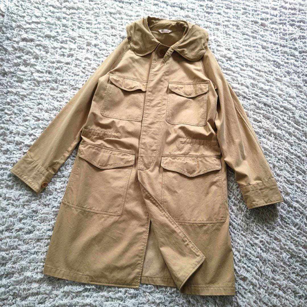 45rpm　コットン　丸襟　モッズコート　比翼　フード付き　ベージュ　2