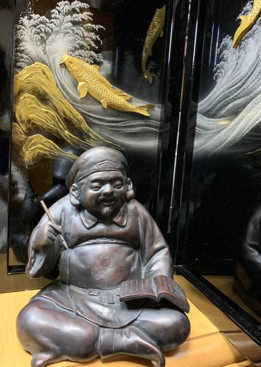 米治一(こめじいち)作 大黒様 算盤恵比寿様 そろばん福神置物 高岡銅器銅像