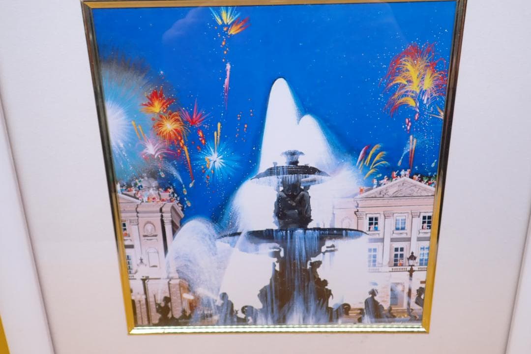 装飾画 アートパネル 噴水と花火 風景画 額装付き インテリア 壁掛け