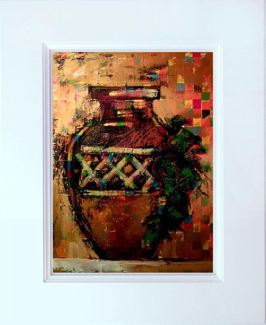 油絵 菅家令子 絵 絵画 インテリア uF6-064104 静物 壺 瓶