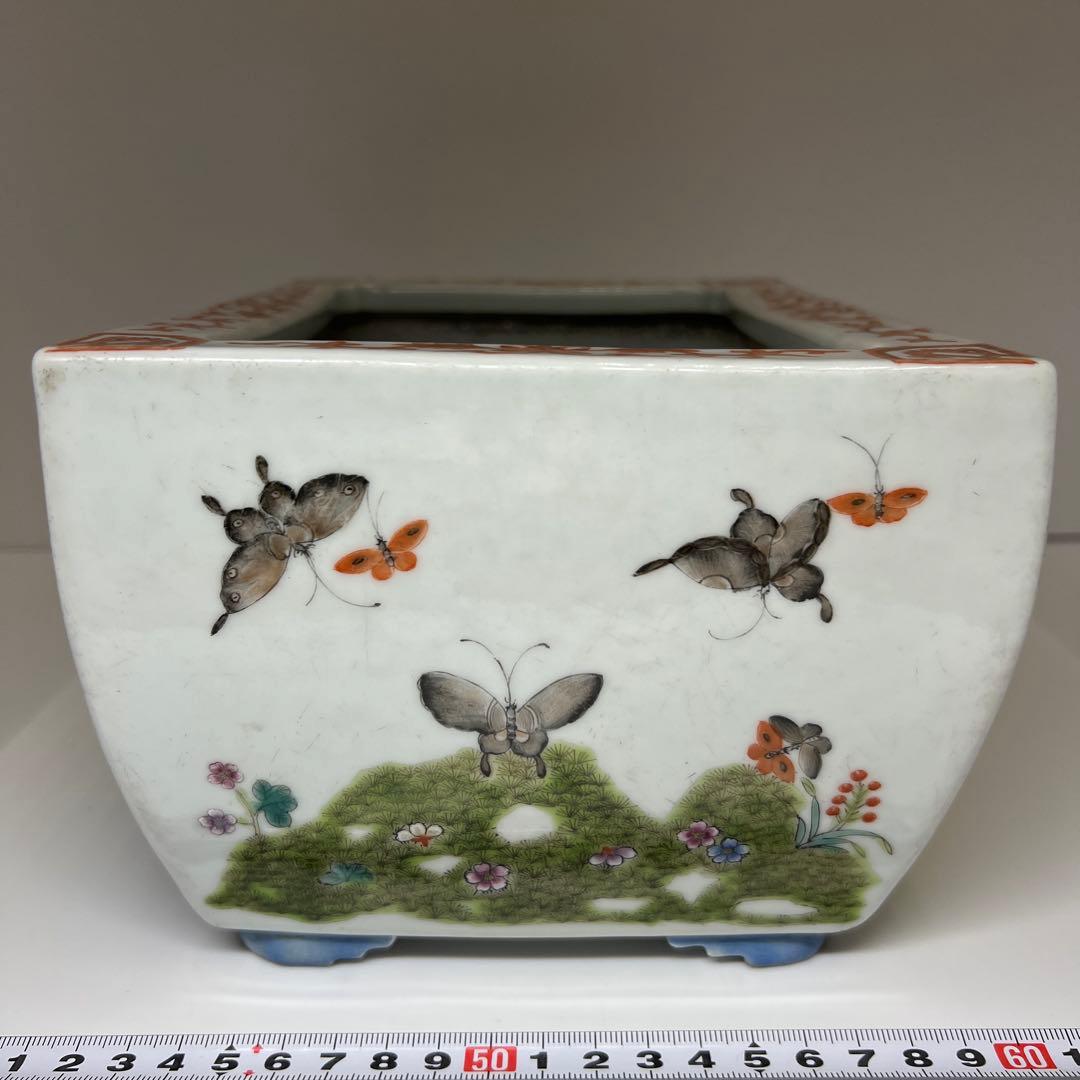 中国清時代　大清咸豊年製　粉彩花蝶図鉢　幅約24㎝　東Y7-1029☆2Fトトチ