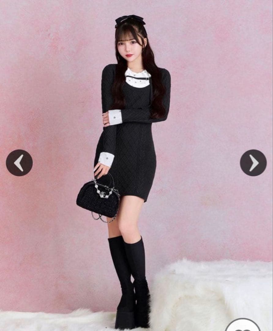 ミシェルマカロン　モノグラムシャツドッキングニットワンピース