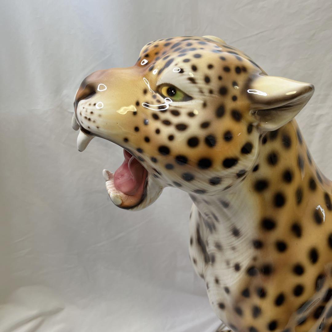 【希少良デザイン】最高級陶器　オブジェ　レオパード　骨董品　美術品　アニマル