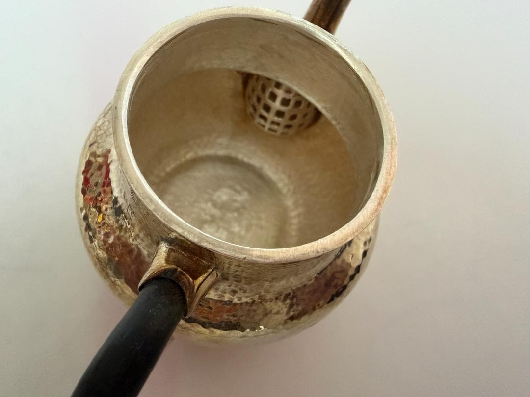 純銀製 急須 梨形 錐目打ち 木製の持ち手 煎茶道具