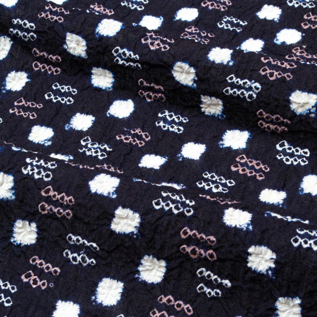 浴衣 有松絞り 市松文 紺 白 ライラック色 木綿 単衣 ゆかた