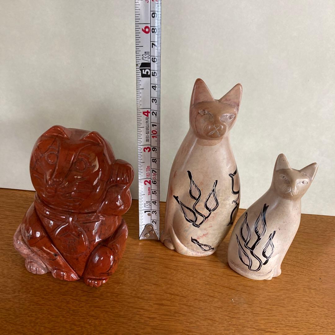 天然石　ジャスパー　猫　3匹　ジャスパー