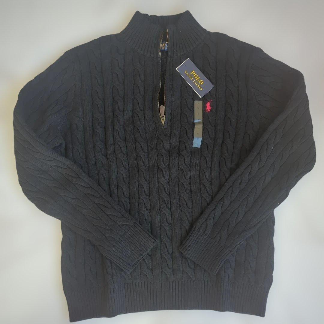 【新品】ポロラルフローレン ハーフジップ ケーブルニット ブラック M