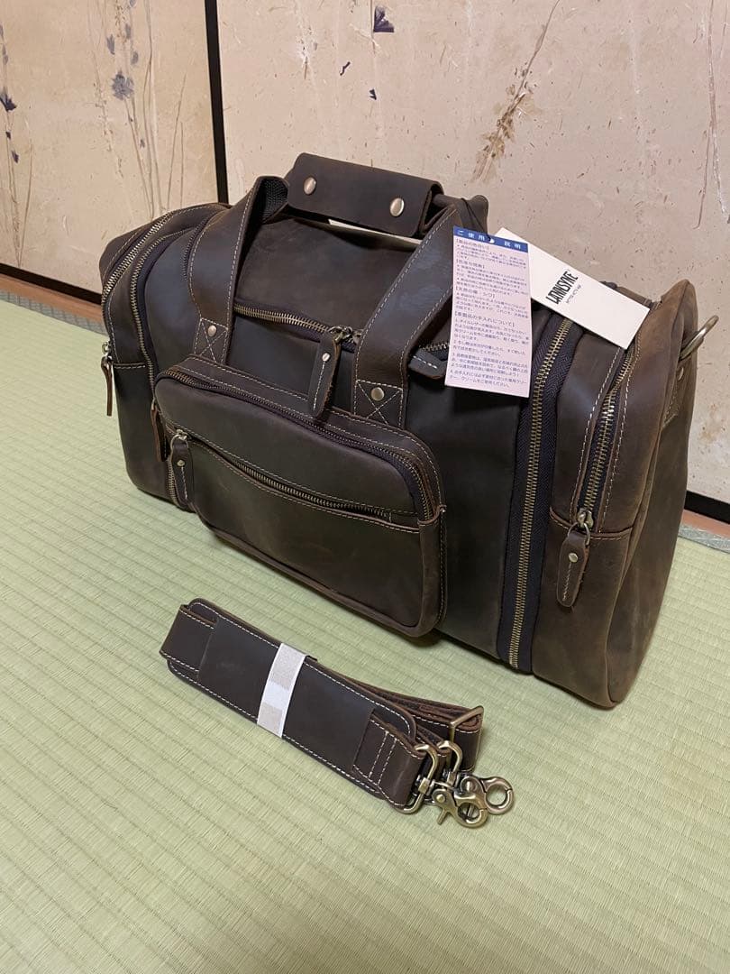 【新品未使用】LANNSYNE ダッフル（ボストン）バッグ 拡張可能 本革レザー