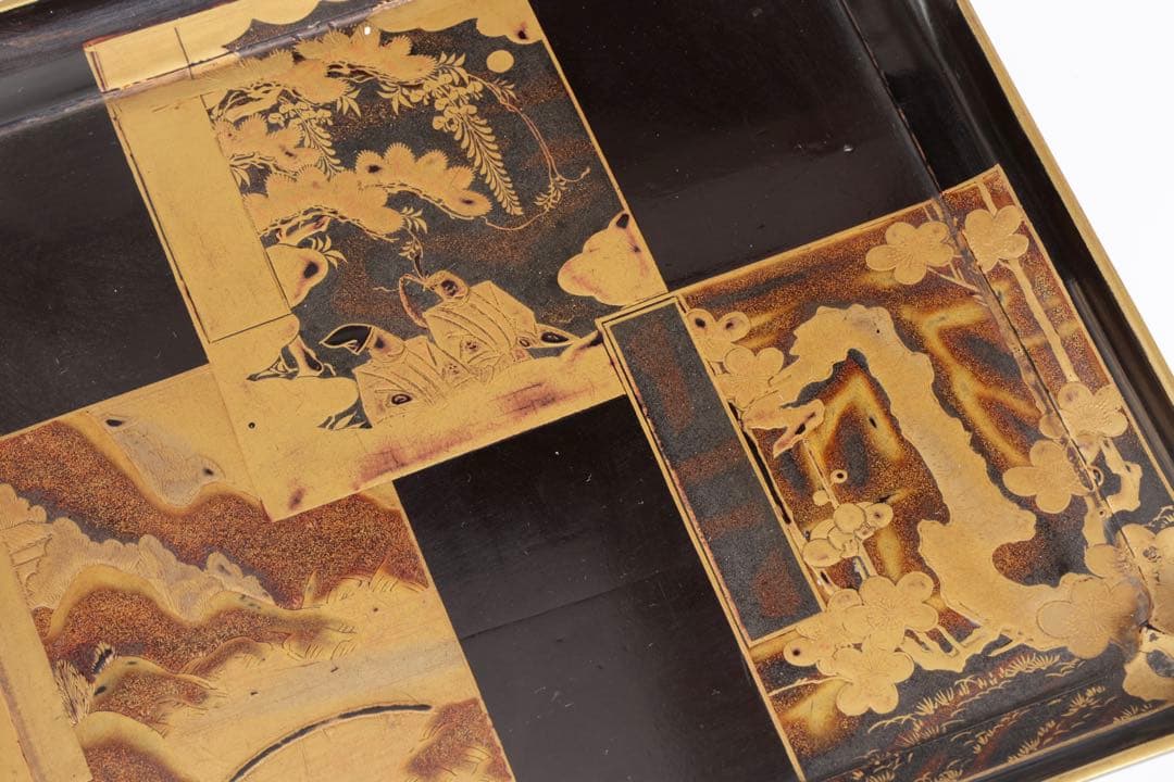 漆塗金蒔絵 野弁当 野点 花見重 重箱 錫製徳利 台付 骨董 古美術漆器 漆