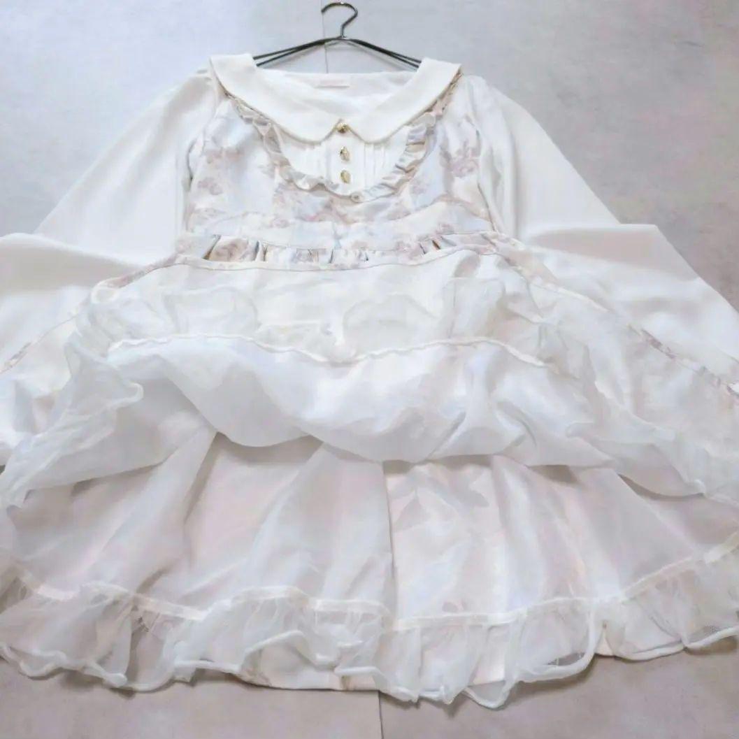 ふんわり✨LIZLISA ローズ柄 ストライプワンピース フリル お花ボタン♡