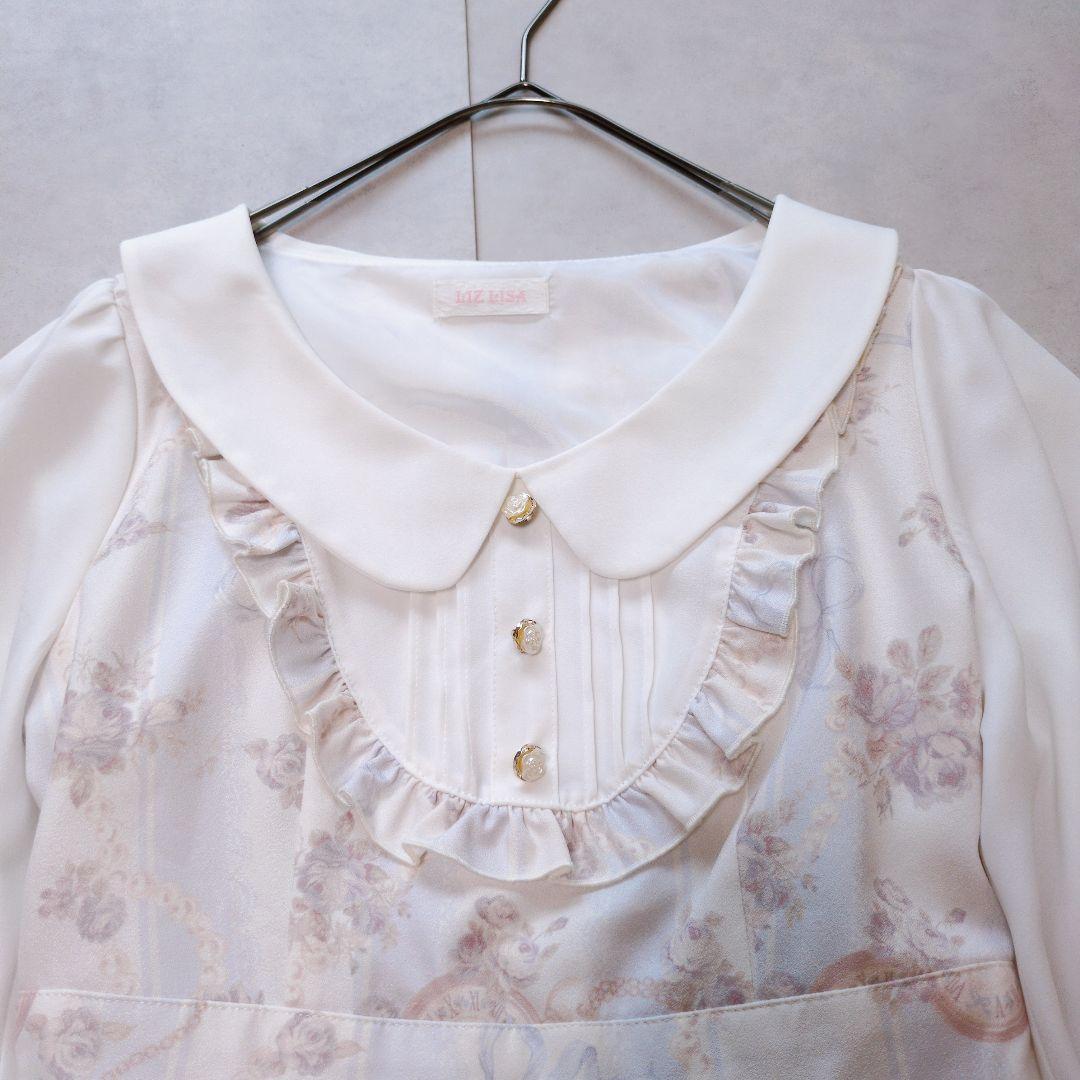 ふんわり✨LIZLISA ローズ柄 ストライプワンピース フリル お花ボタン♡