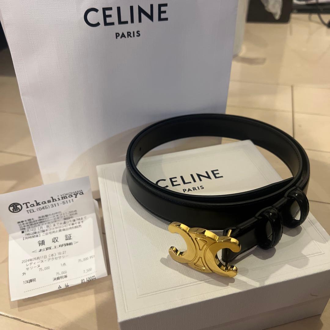 CELINE ブラックベルト ゴールドバックル