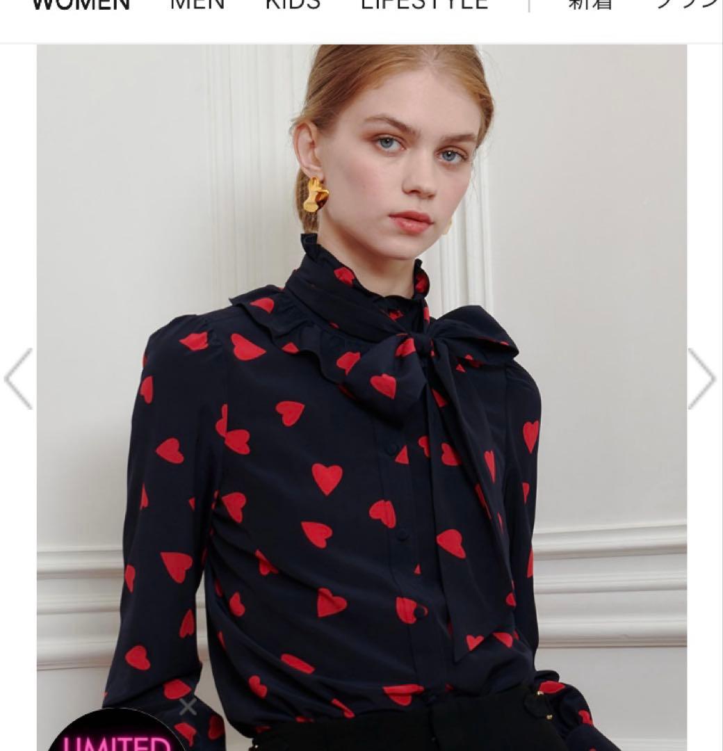 【LOULOU WILLOUGHBY】デシンハートプリントボウタイブラウス