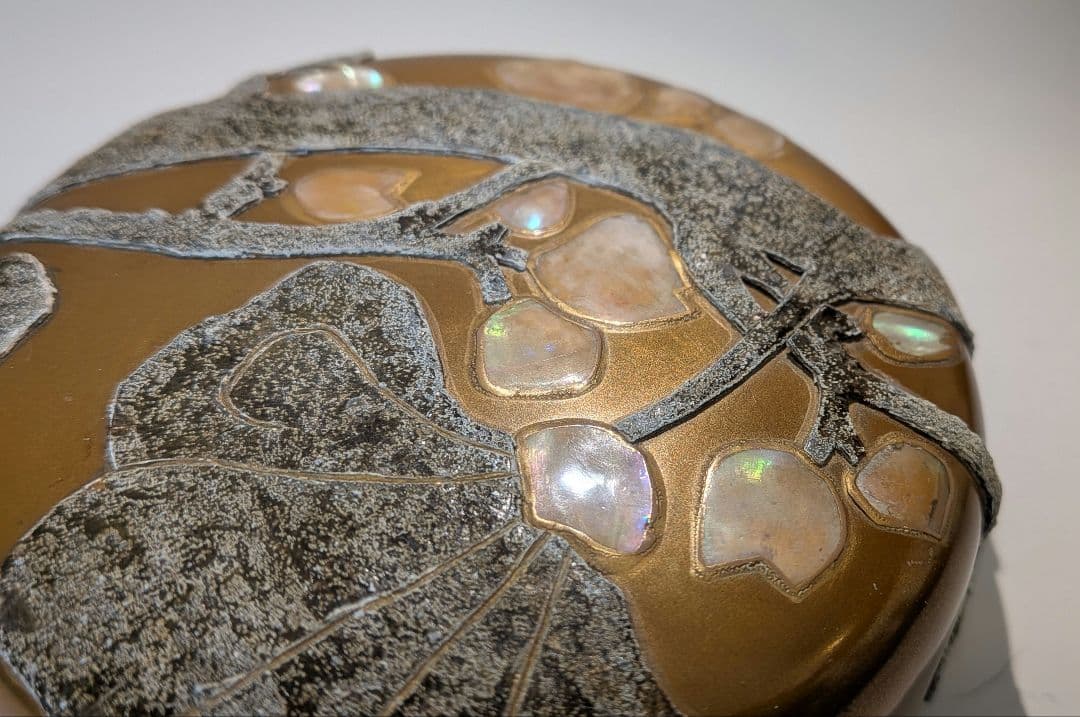 『粉溜水葵蒔絵』　新家新斉　平棗　茶道具　茶器　新斎　螺鈿　金