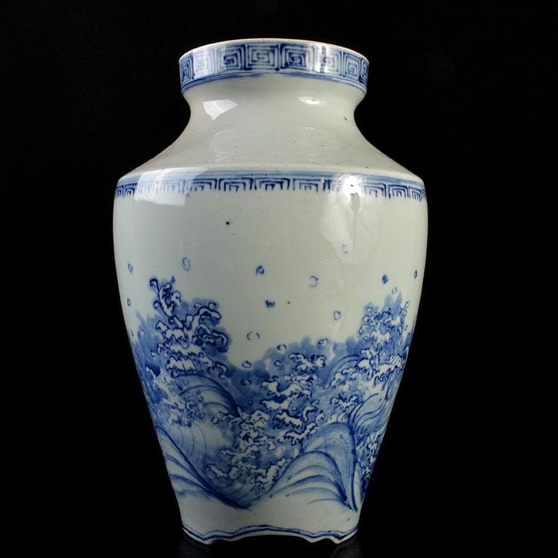 瀬戸焼　古瀬戸染付　巌手製　荒波文　花瓶　M　R7275F