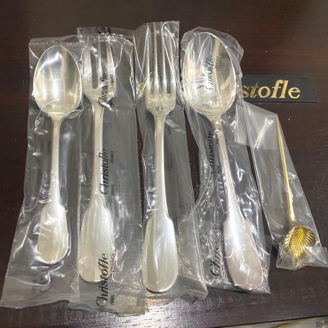 クリストフル 木製 4段収納チェスト 引き出し カトラリー セット 約90点